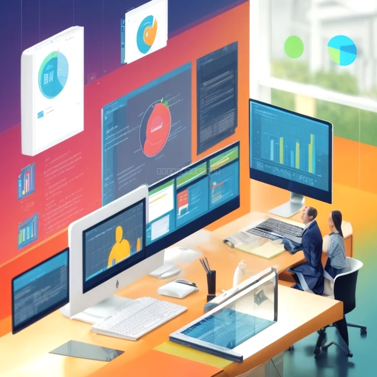 Business model illustration with software development elements